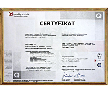 Certyfikat Systemu Zarządzania Jakością ISO 9001:2008