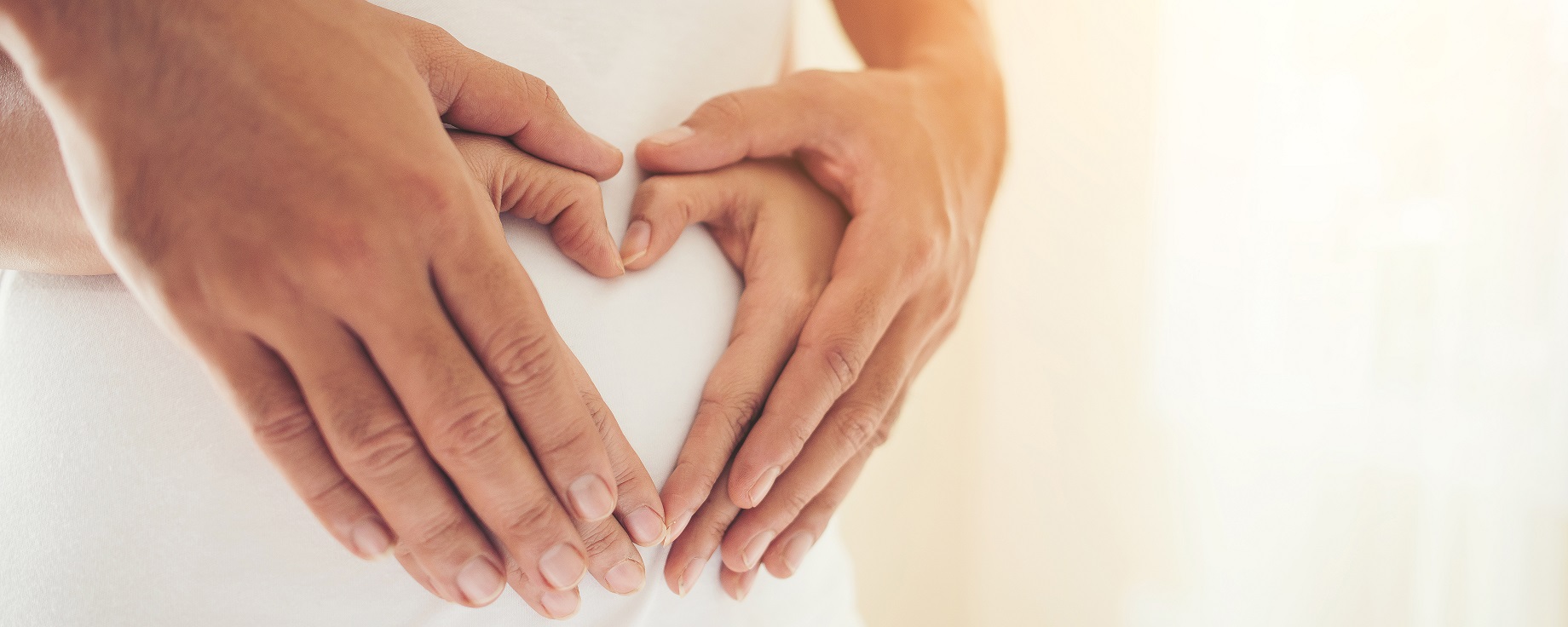 Pregnant Woman and Her Husband hand showing heart shape.